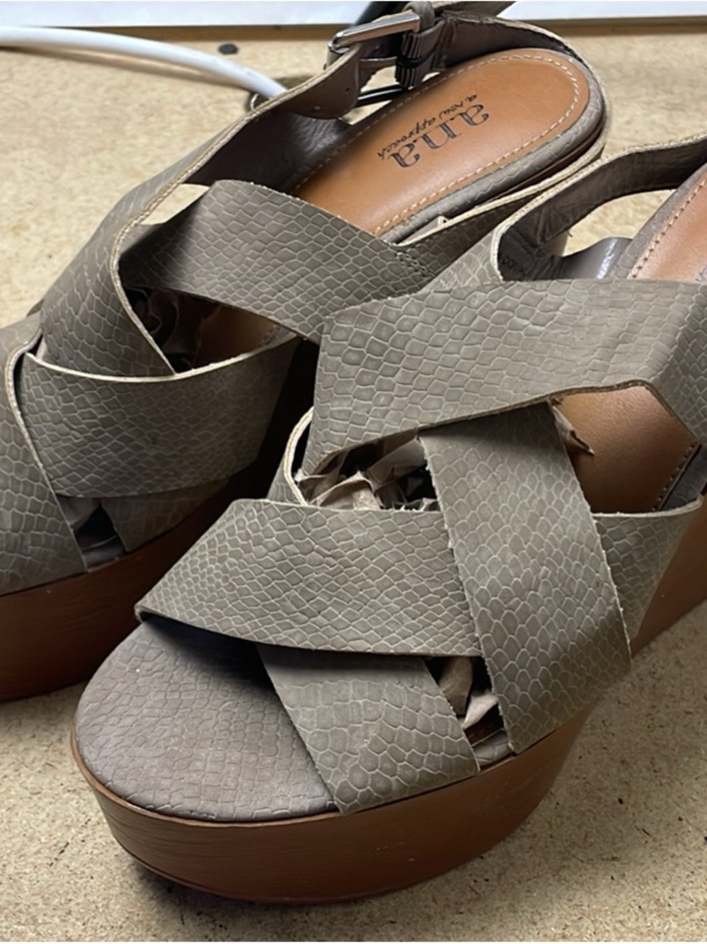 a.n.a Dorian Taupe Snake-Embossed Platform Sandal/Wedge